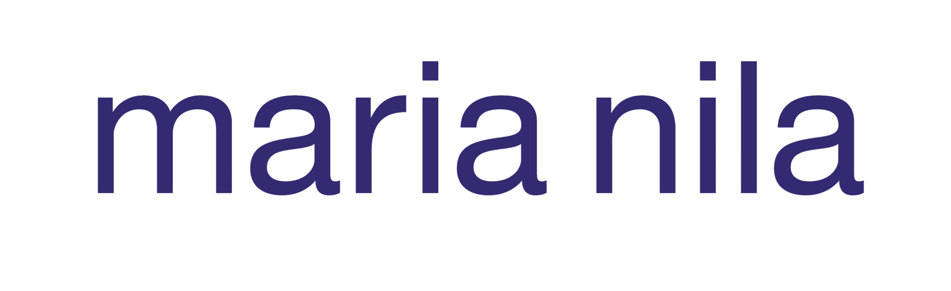 Logo of "maria nila" in a dark blue font on a transparent background.