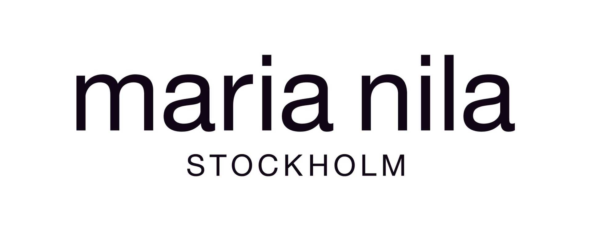 Maria Nila Stockholm logo, black text on a white background.
